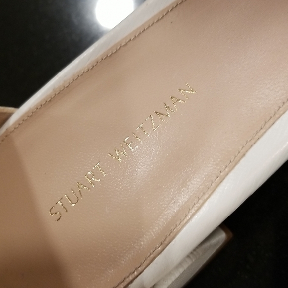 💕STUART WEITZMAN💕 Low Block Heel Leather Sandals White 8.5 Comfortable All Day - Picture 9 of 12